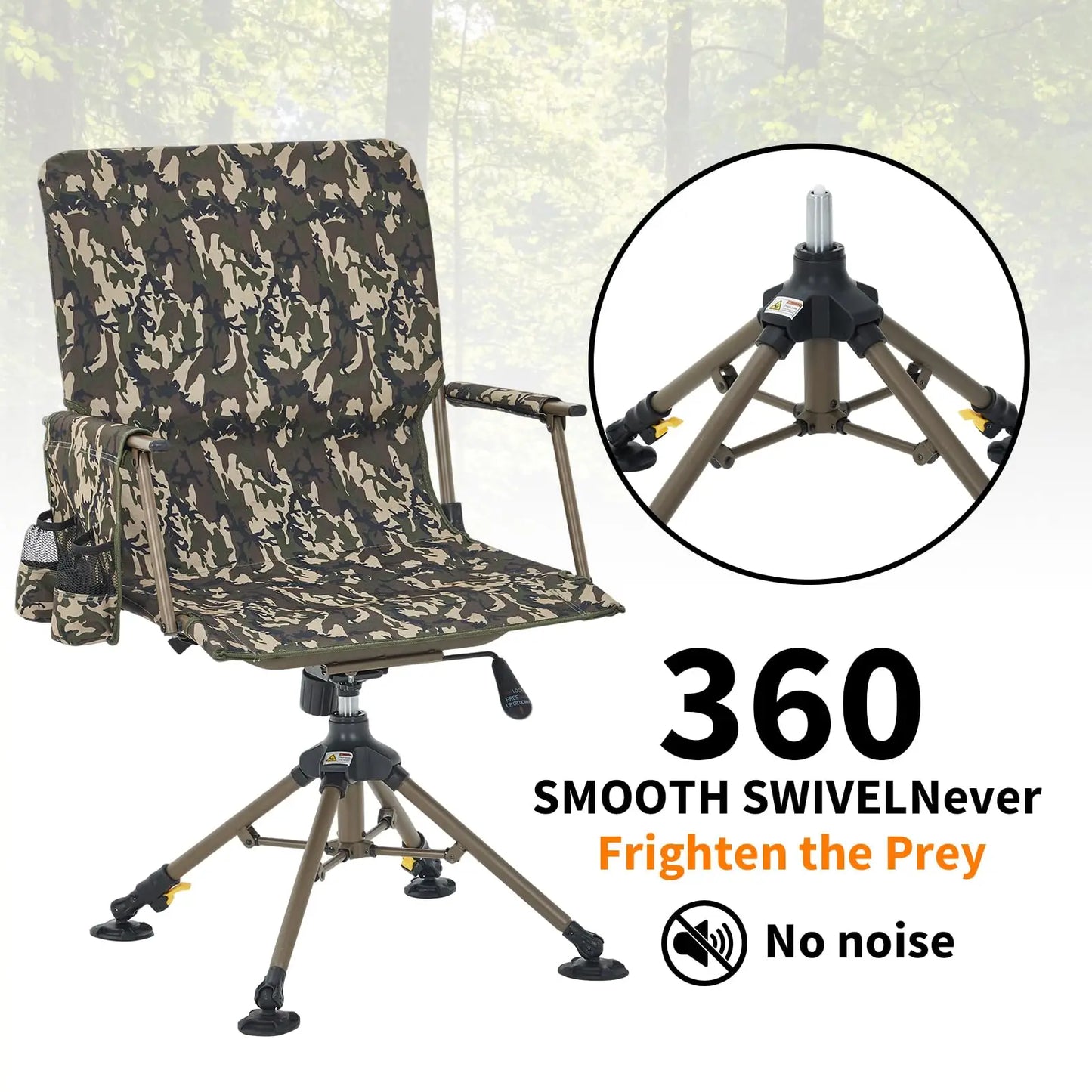 Hunting Chair 360 Degree Swivel Silent Folding Portable Blind Seat With 4 Adjustable Legs And Seat Height Anti Sink Feet Armrests Stable 330 Lbs Capacity