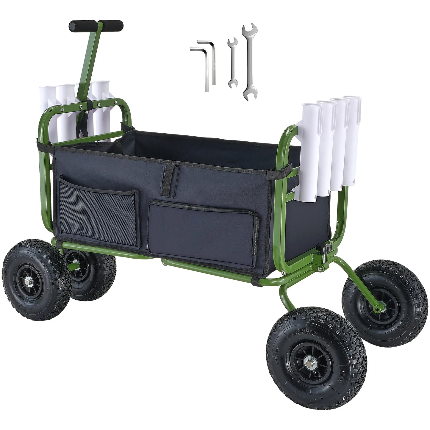 300lbs Beach Fishing Cart Fish Marine Foldable Cart with 4 11" Wheels 8 Rod Holders Pier Wagon Trolley for Sand Picnic