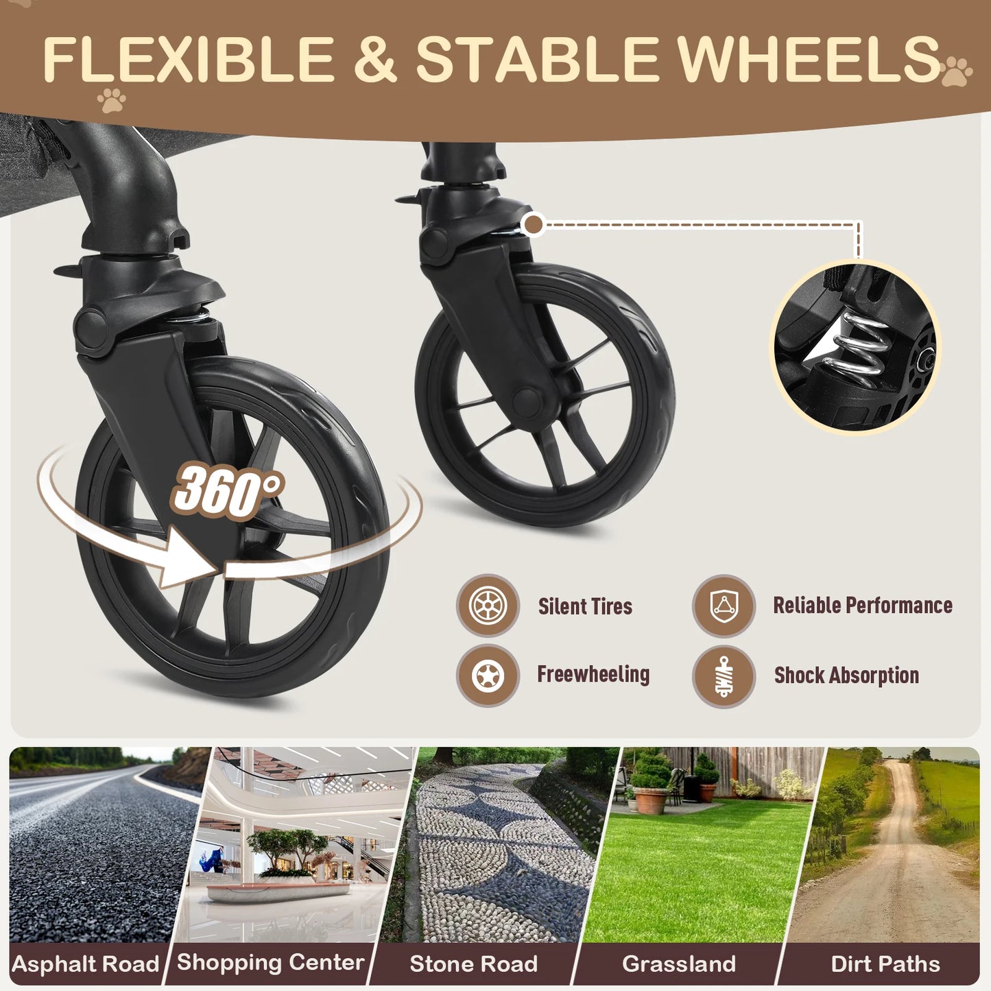 Portable Lightweight Pet Stroller for Medium Dogs - Smooth-Ride 4-in-1 Car Seat Combo with Detachable Carrier Rubber Wheels Quick-Folding for Seniors Cats