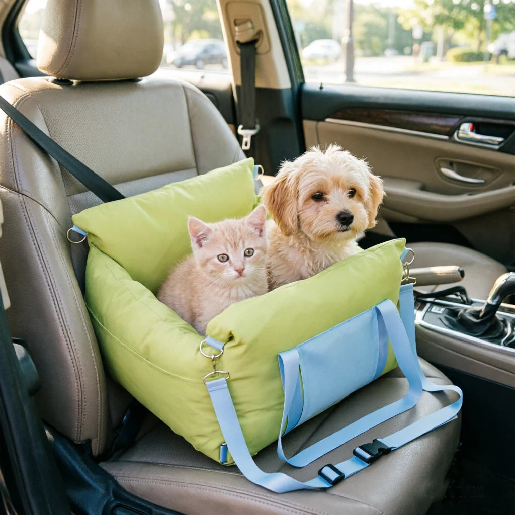 Comfort Bed Travel Carrier Car Seat for Small Dogs, Cats, Waterproof Pet Booster Seat with Safety Leash & Storage Pockets
