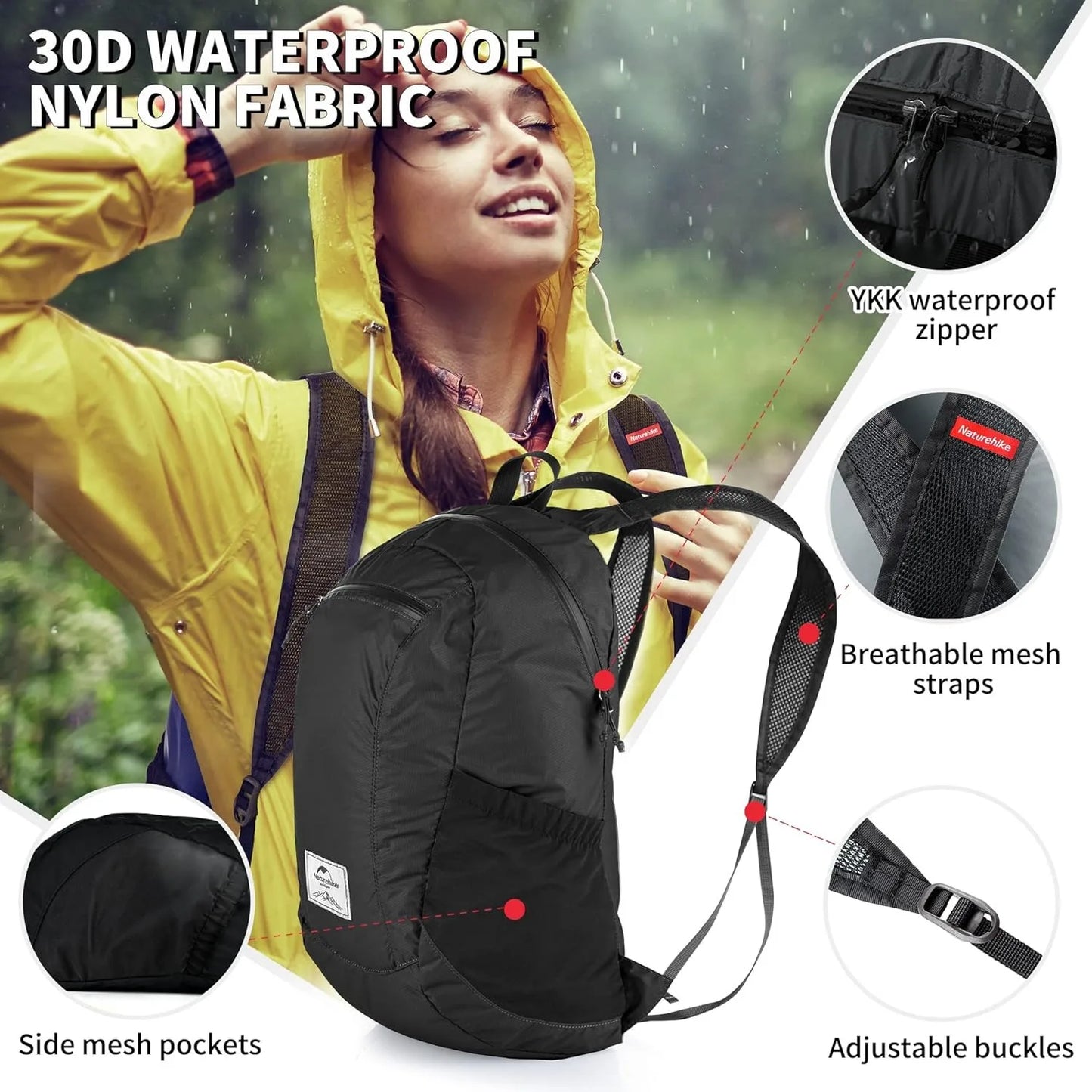 18L Silicone Folding Backpack Lightweight Portable Waterproof Bag Women/Men Bag Outdoor Hiking Shoulder Skin Bags
