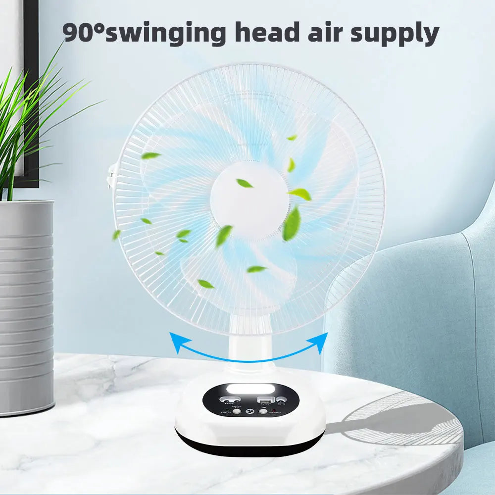Rechargeable Fan With Solar Panel USB Charging Desk Fan, 90 Degree Oscillation 2-Speed Adjustable Portable Solar-Powered Fan With LED Night Light Phone Charging Output for Outdoor Camping Home Use