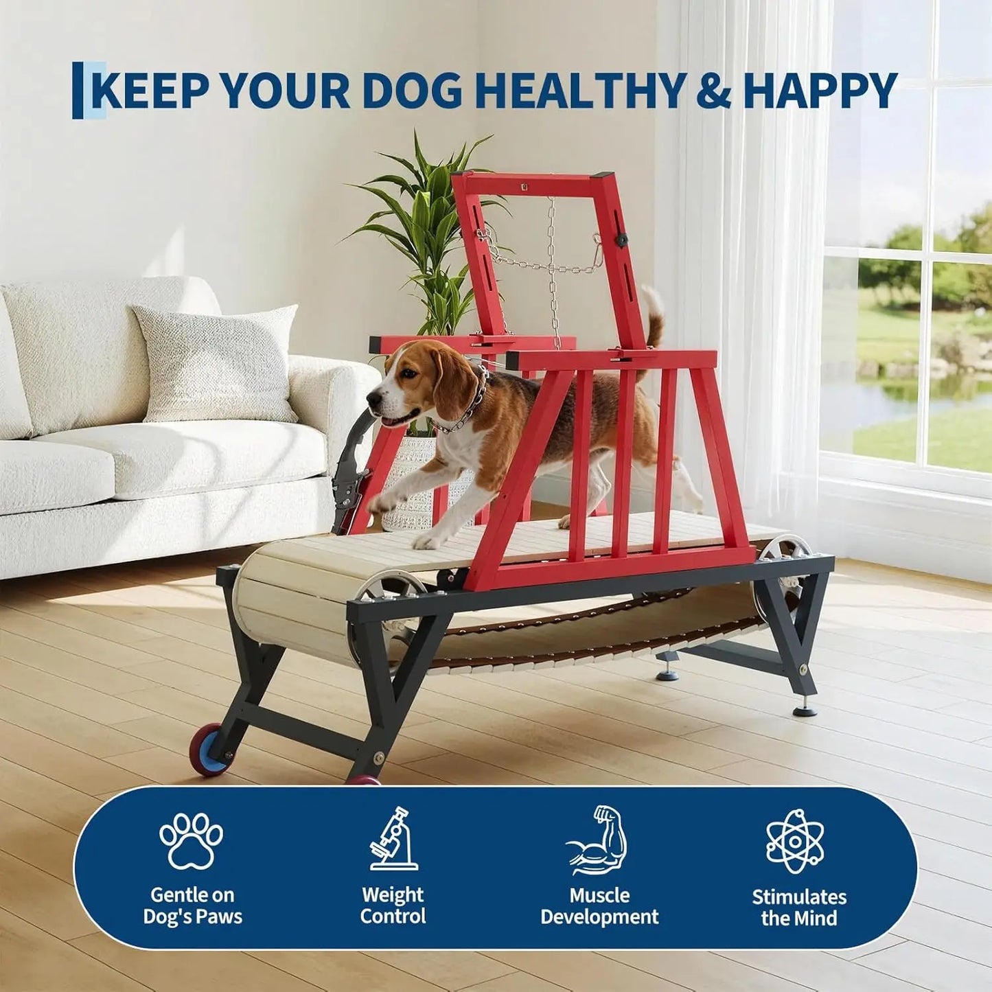 Dog Treadmill for Large/Medium Dogs with Brake, Training Products for Dogs up to 330 lbs, Dog Slatmill with 3 Adjustable Ramps for Healthy & Fit Dog Life, Use for Indoor Outdoor