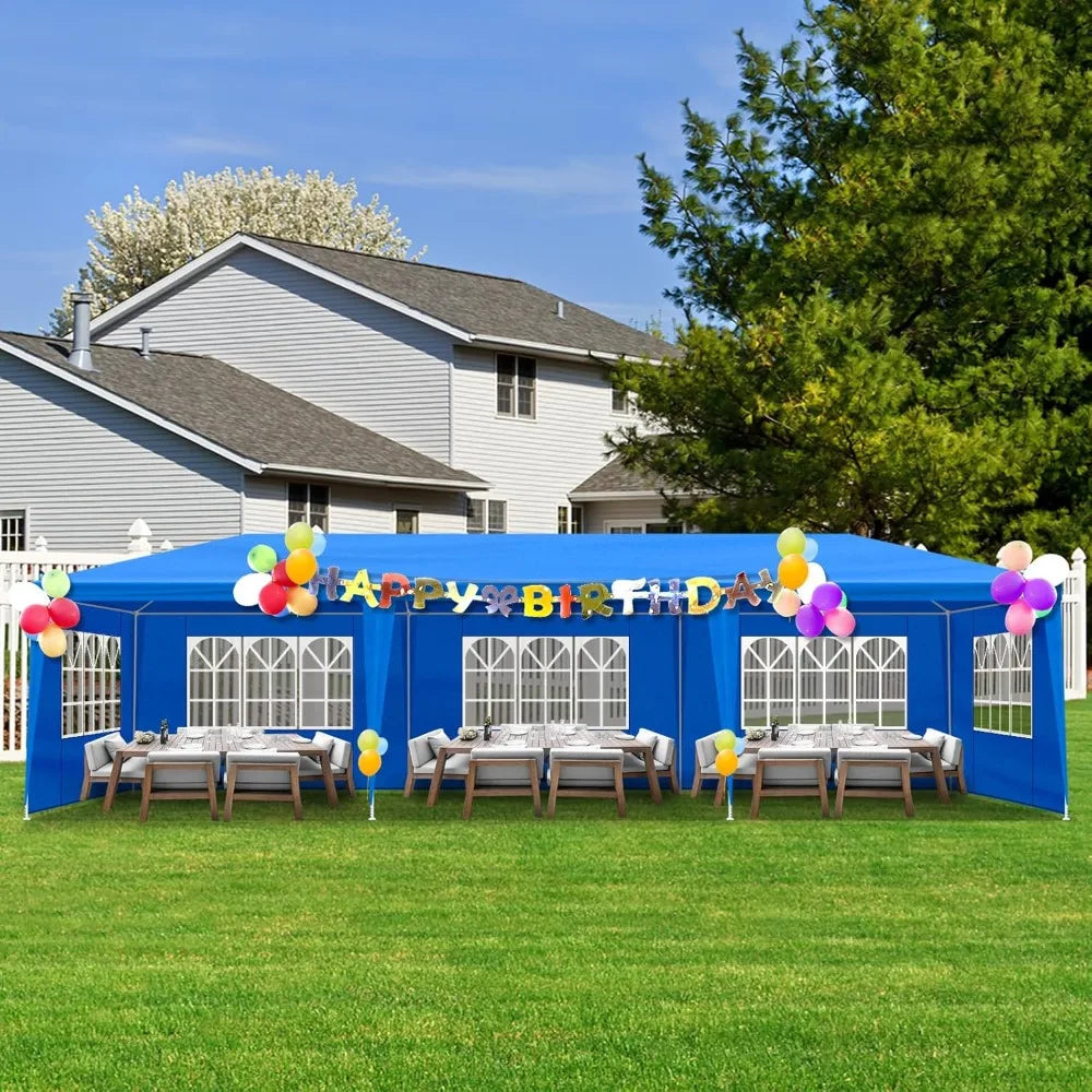 10 * 30 FT Party Tent with 8 Removable Sidewalls and 2 Doors, Outdoor Gazebo Wedding Patio Camping Carport Canopy Shade Canopy