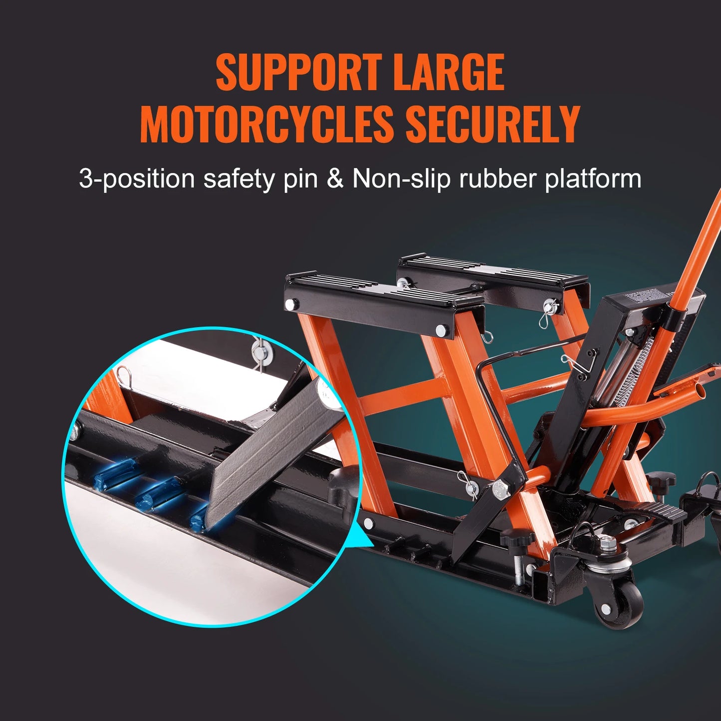 1500 LBS Steel Hydraulic Motorcycle Jack Stand ATV Scissor Lift Jack Scissor Lift Jack Stand with 4 Wheels for ATV UTVs