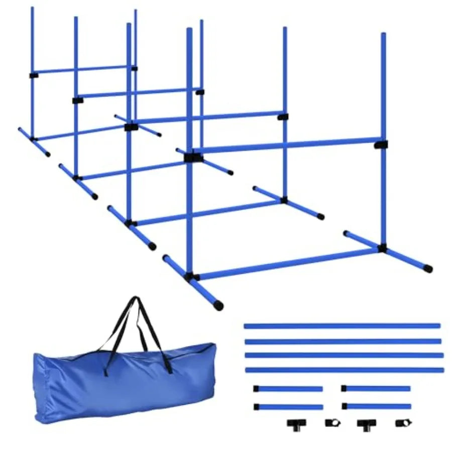 4 Piece Dog Agility Training Equipment for Dog Agility Course with Adjustable Height Jump Bars, Included Carry Bag