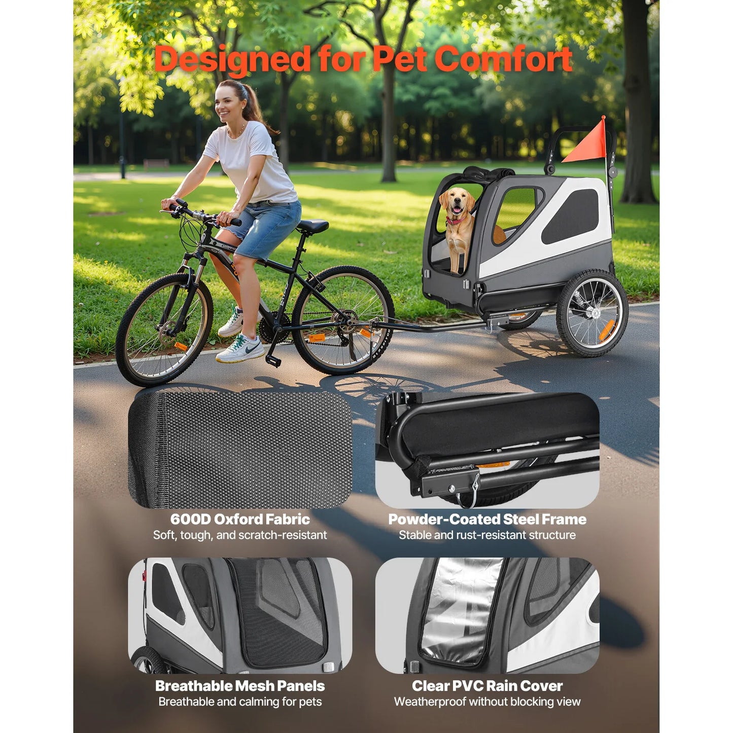 100 lbs Dog Bike Trailer 2-in-1 Pet Stroller Cart Bicycle Carrier with Release Wheel & Coupler for Small & Large Dogs