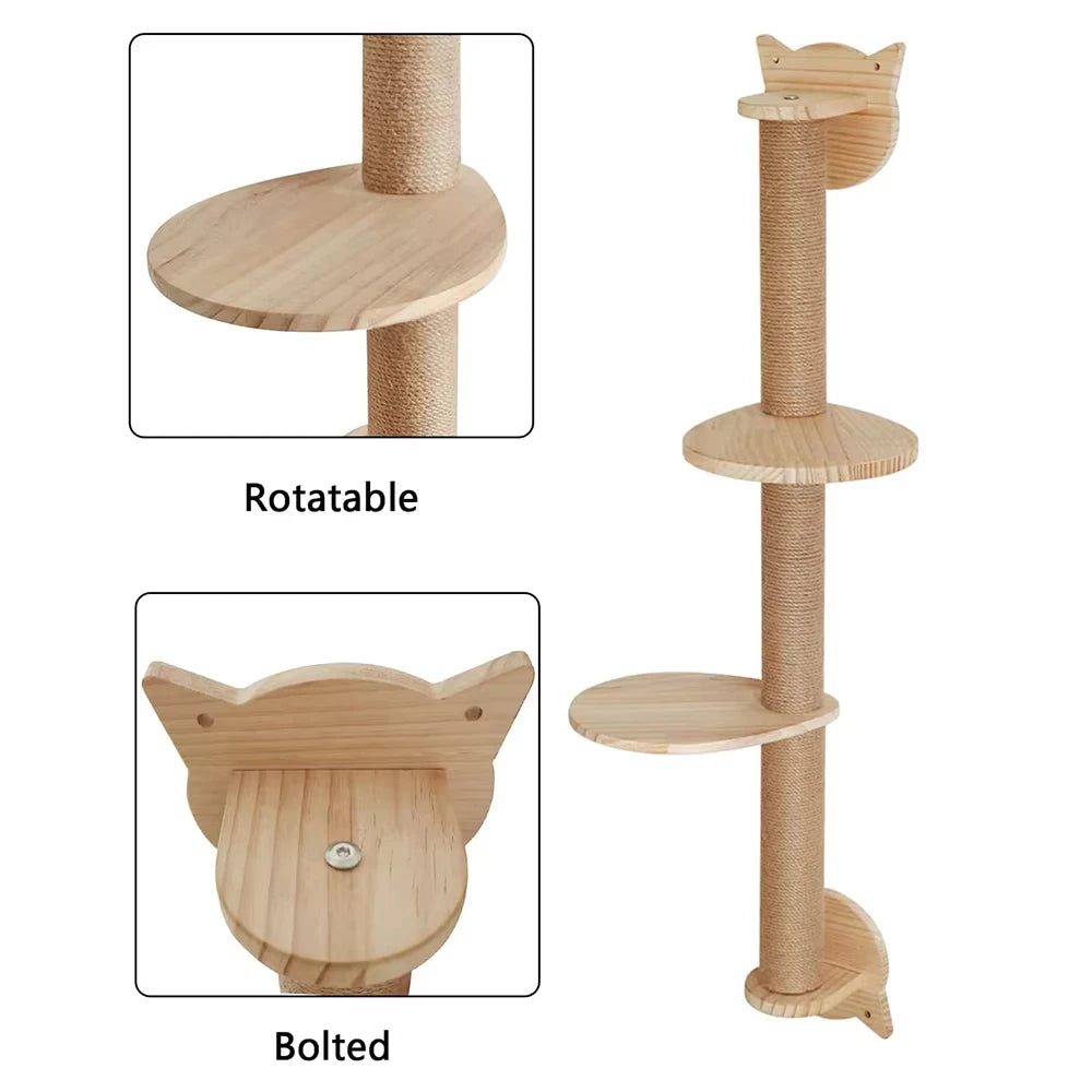 41" Cat Tree With Scratching Posts 2 Perches Platforms Wall Mounted Sisal Scratcher Hammock For Cats Kittens Climb Play Rest