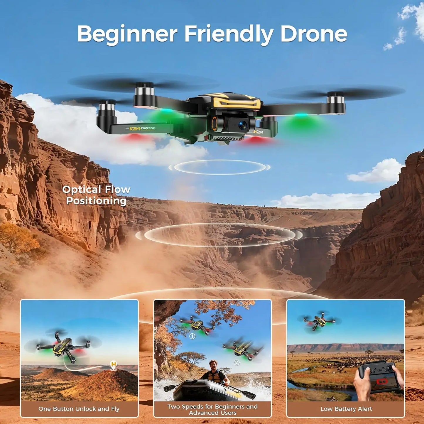 4K Camera FPV Drone for Adults, Big Screen Remote, 2 Batteries & Case, Beginner-Friendly Quadcopter with Optical Flow