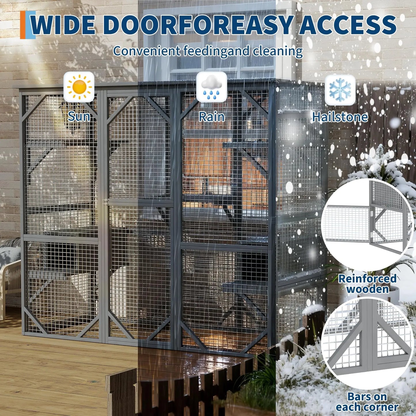 Extra Large Walk-in Catio Outdoor Enclosure Weather-Resistant Cedar Multi-Level House With Window & Locking Doors For Cats