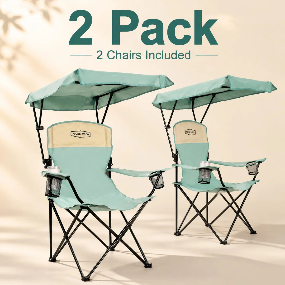 Portable Beach Chair with Cup Holder & Side Pocket, Duty Lawn Chair with Carry Bag for Camping, Beach, Fishing, Patio, Hiking, Outdoor Folding Camping Chair with Adjustable Canopy