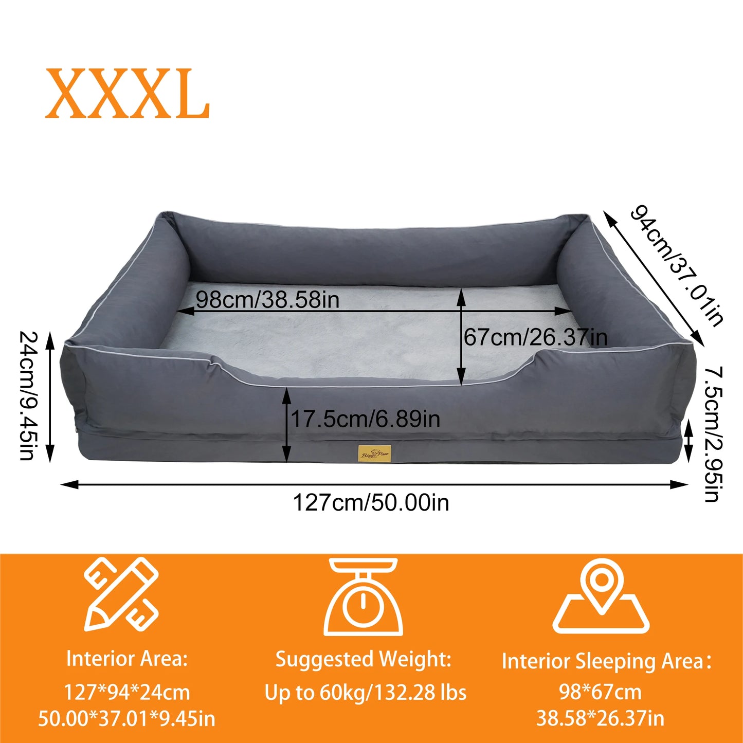 M/L/XL/2XL/3XL Orthopedic Dog Beds Oxford Bolster Foam Base Pet Dogs Couch Sofa Lounger Bed Waterproof Lining Removable Cover