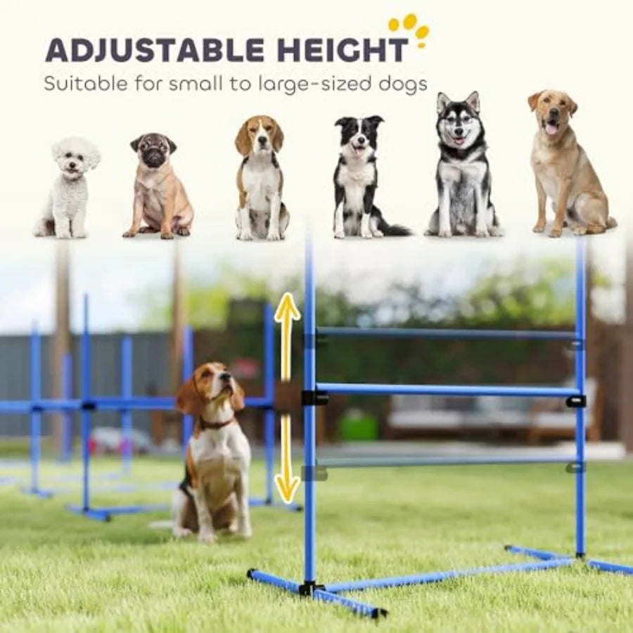 4 Piece Dog Agility Training Equipment for Dog Agility Course with Adjustable Height Jump Bars, Included Carry Bag