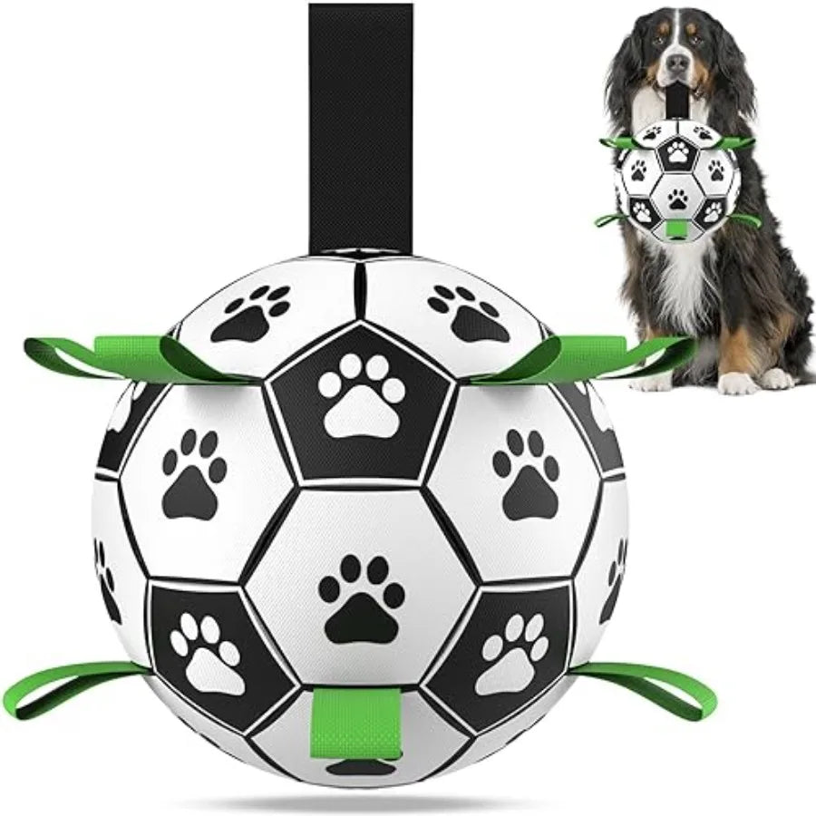 Dog Toys Extra Large Soccer Ball with Straps Tug Toy Water Toy Durable Dogs Balls World Cup for Large 9 Inch