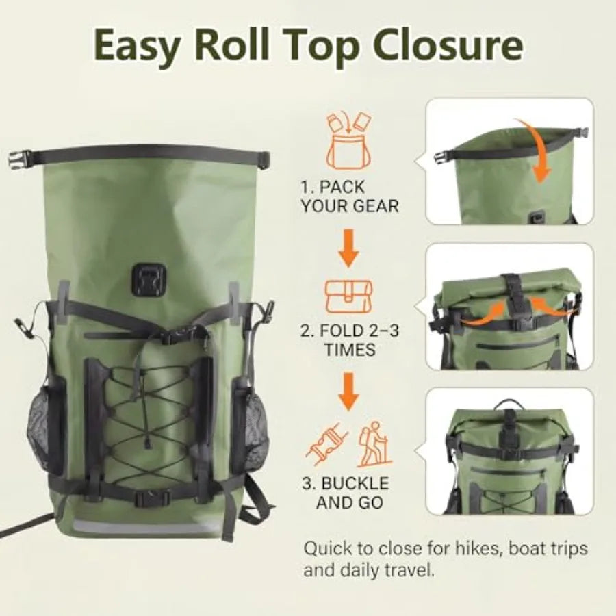 Waterproof Backpack, 40L Heavy Duty Dry Bag Backpack, Roll-Top Hiking Travel Backpack, Heavy-Duty Floating Waterproof Bag