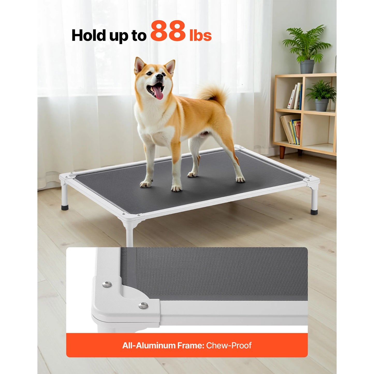Elevated Dog Bed for Large Dogs Portable Raised Dog Cot with Aluminum Tube Metal Frame and Breathable Textilene Mesh