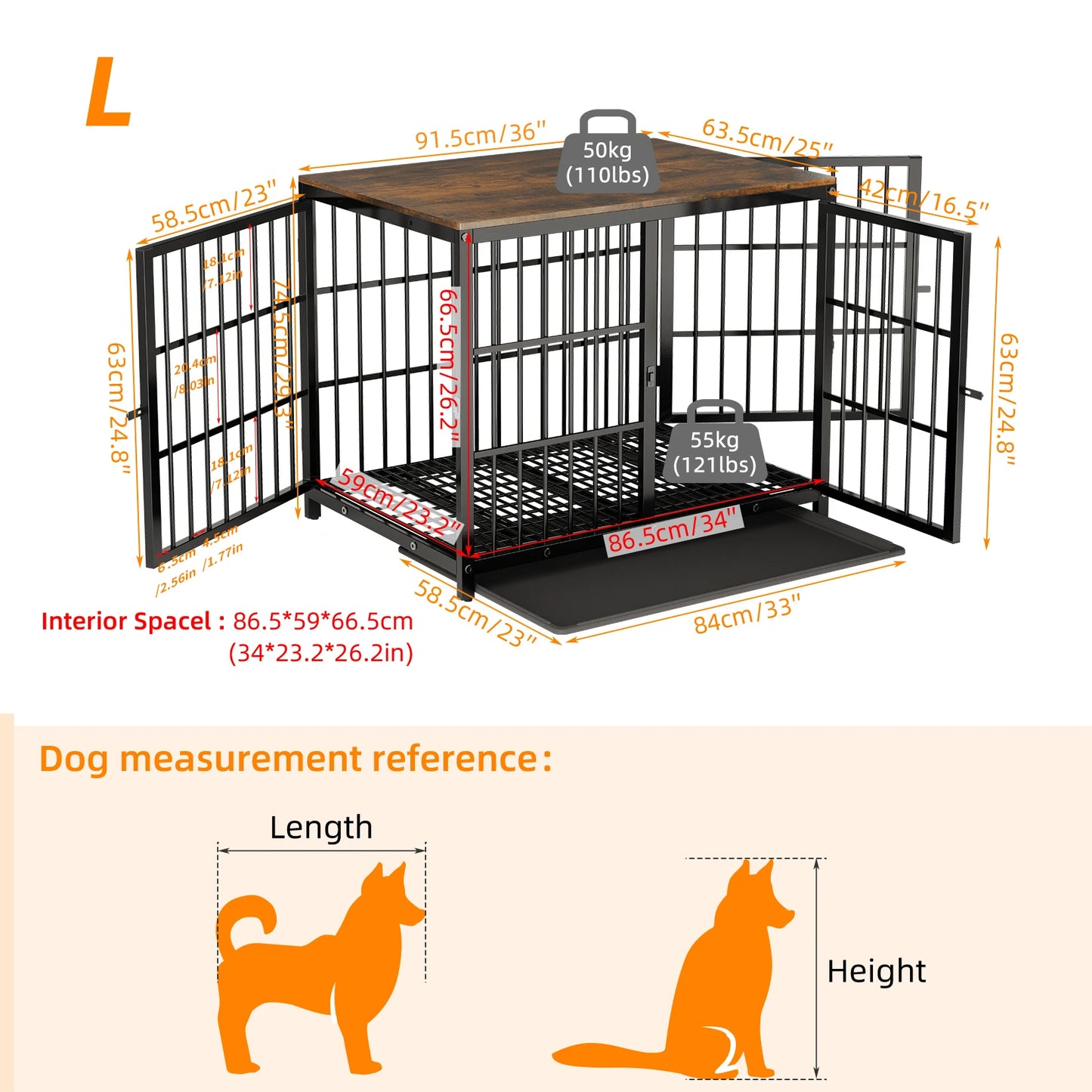 M/L/XL/2XL Dog Crate Cage Furniture Wooden Pet Kennel Table with Three Doors and Removable Tray Decorative Side End Table