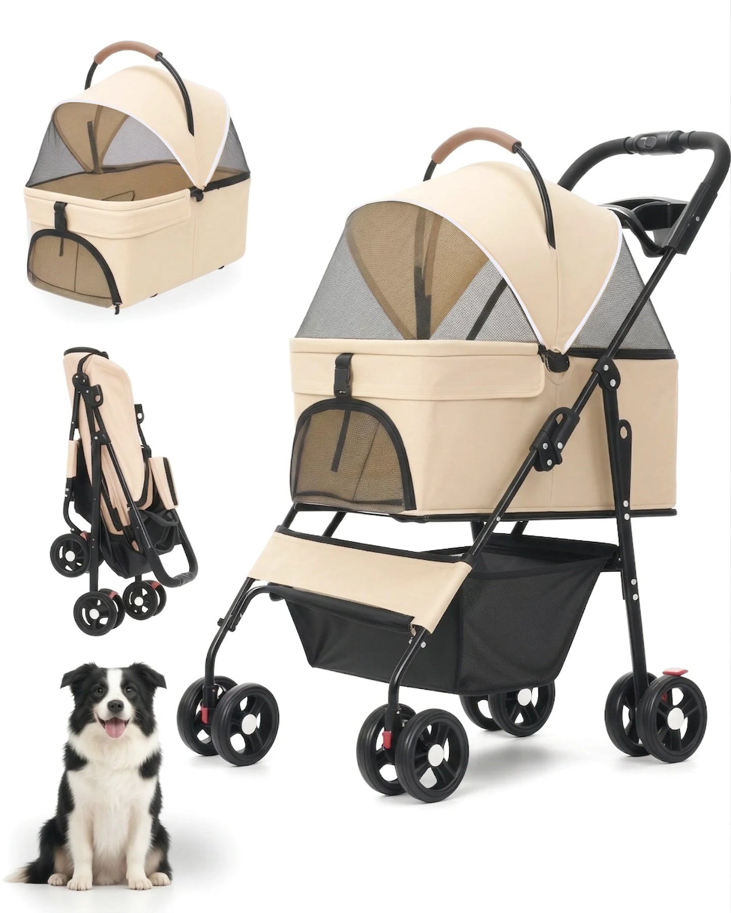 2-in-1 Pet Stroller for Small Dogs, Cats, Foldable Lightweight 4 Wheel Dog Stroller with Removable Carrier Travel Portable Pet Cart