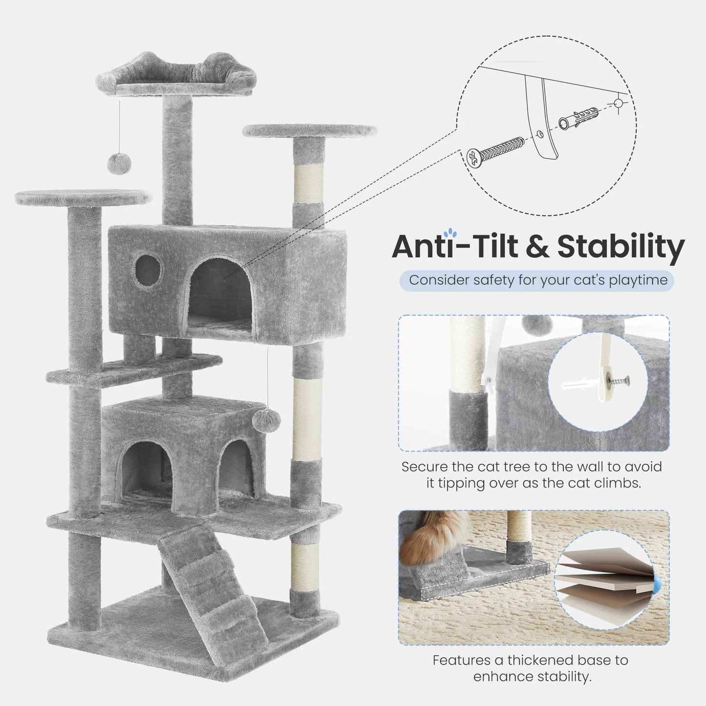 54" Indoor Cat Tree Tower Multi-Level with Sisal Scratching Post Round Platform Condo with Climbing Ladder Toys For Home