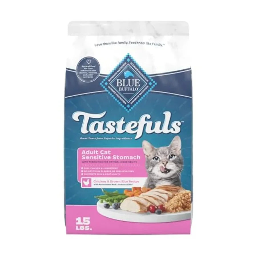 Tastefuls Chicken and Brown Rice Recipe Sensitive Stomach Adult Dry Cat Food, Real Chicken First, Deliciously Healthy