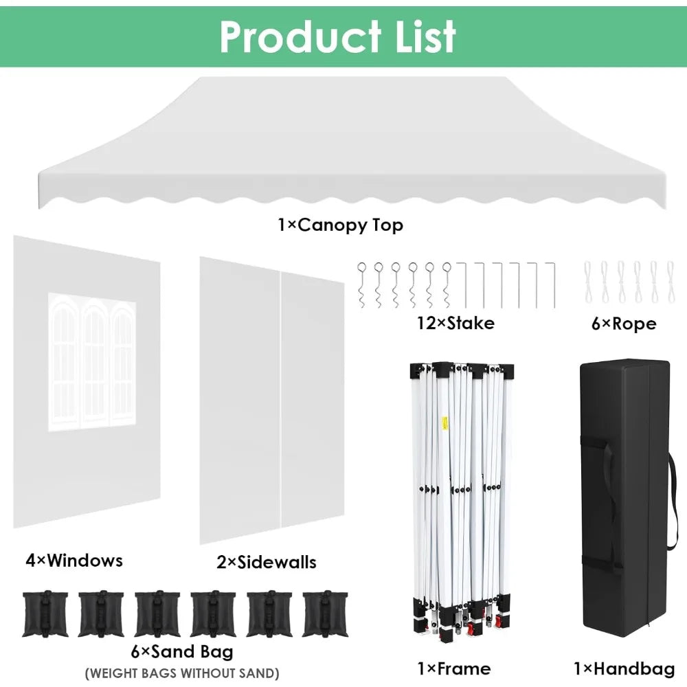 10'×20' Pop Up Canopy, Large Wedding Commercial Instant Tent Carport, Party Easy Up Sun Shelter with Windows & Sidewalls, Carry Bag