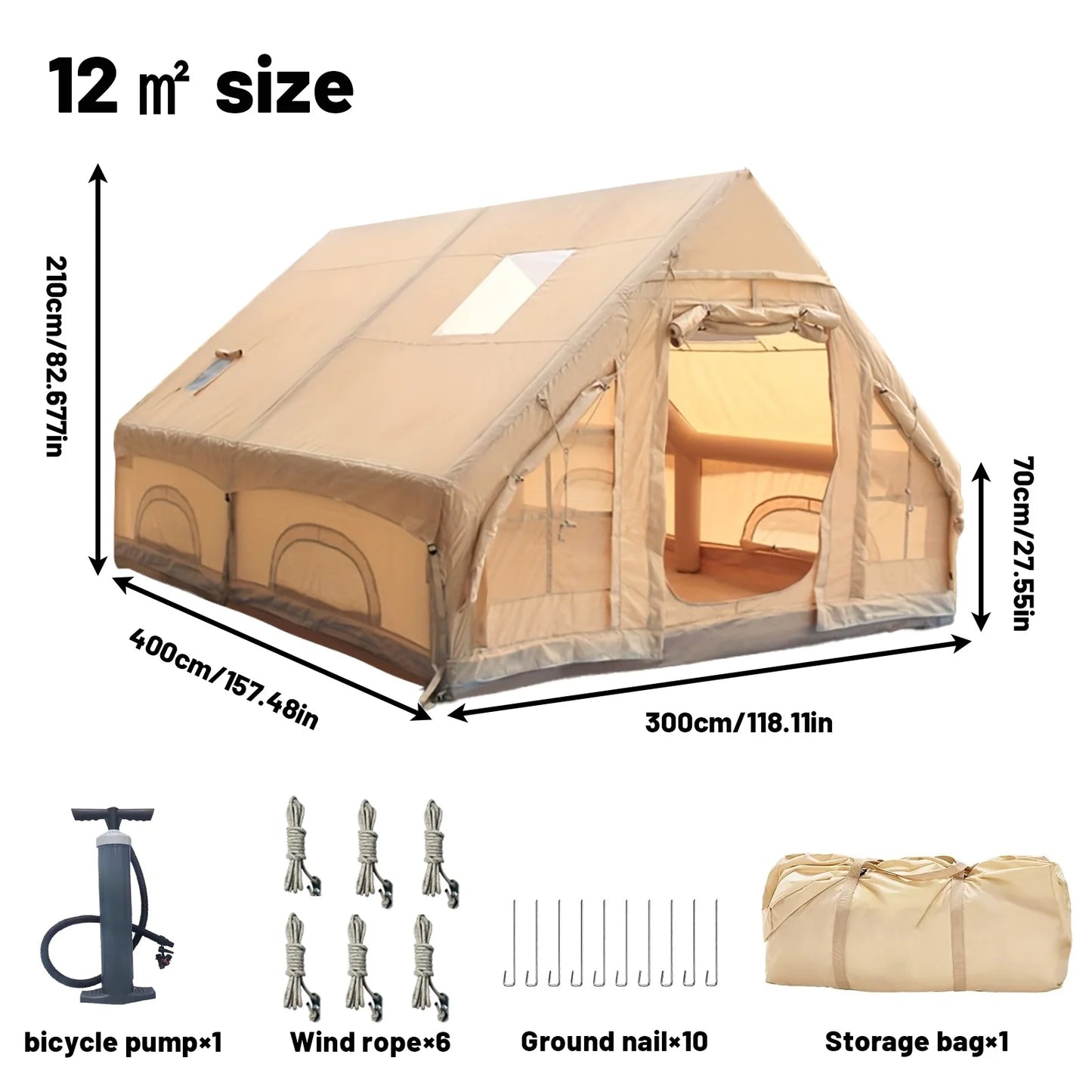 Inflatable Tent With Skylight, Quick Setup Blow Up Tents With Pump, 4-6 Person Outdoor Family Luxury Tent