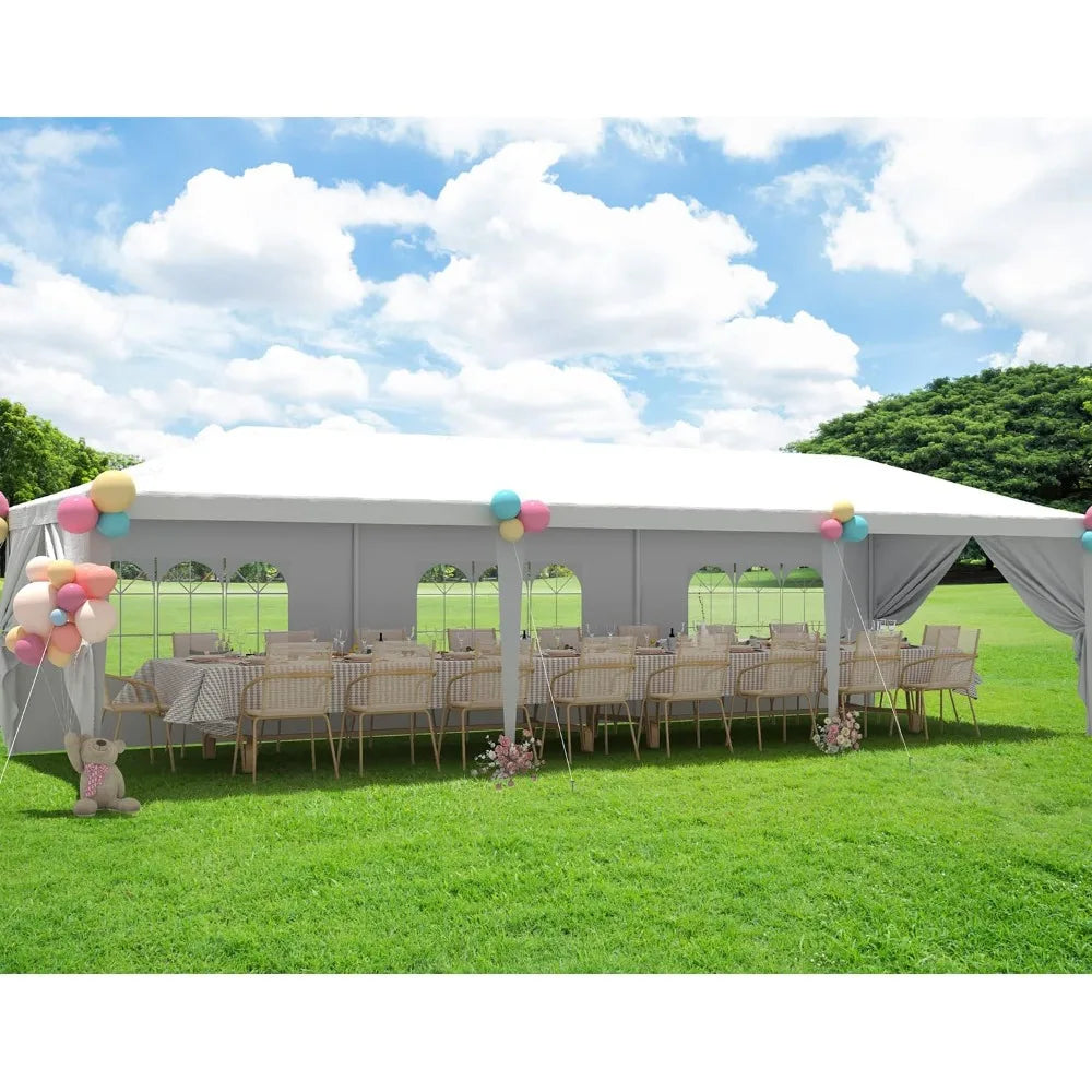 10'x30' Outdoor Canopy Tent, Patio Gazebo, for Party Wedding BBQ Events with 8 Side Removable Walls, Waterproof Canopies, White