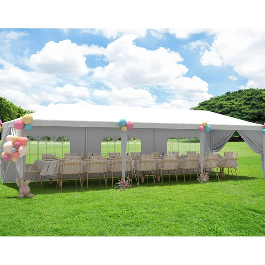 10'x30' Outdoor Canopy Tent, Patio Gazebo, for Party Wedding BBQ Events with 8 Side Removable Walls, Waterproof Canopies, White