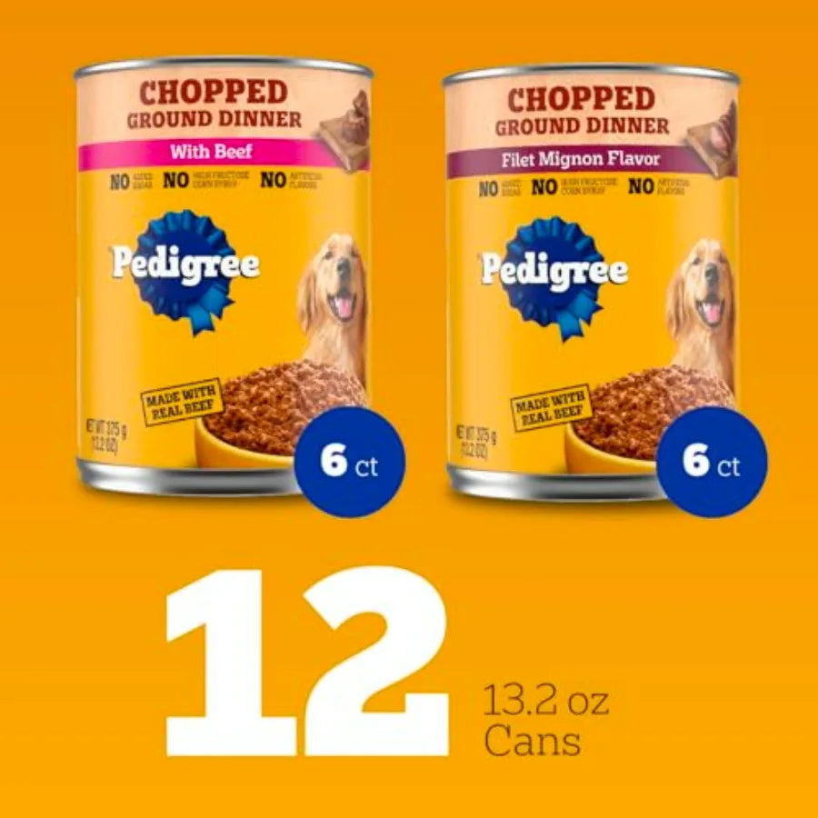 Chopped Ground Dinner Wet Dog Food Filet Mign and Beef Variety Pack, Canned Dog Food, 13.2 oz. Cans