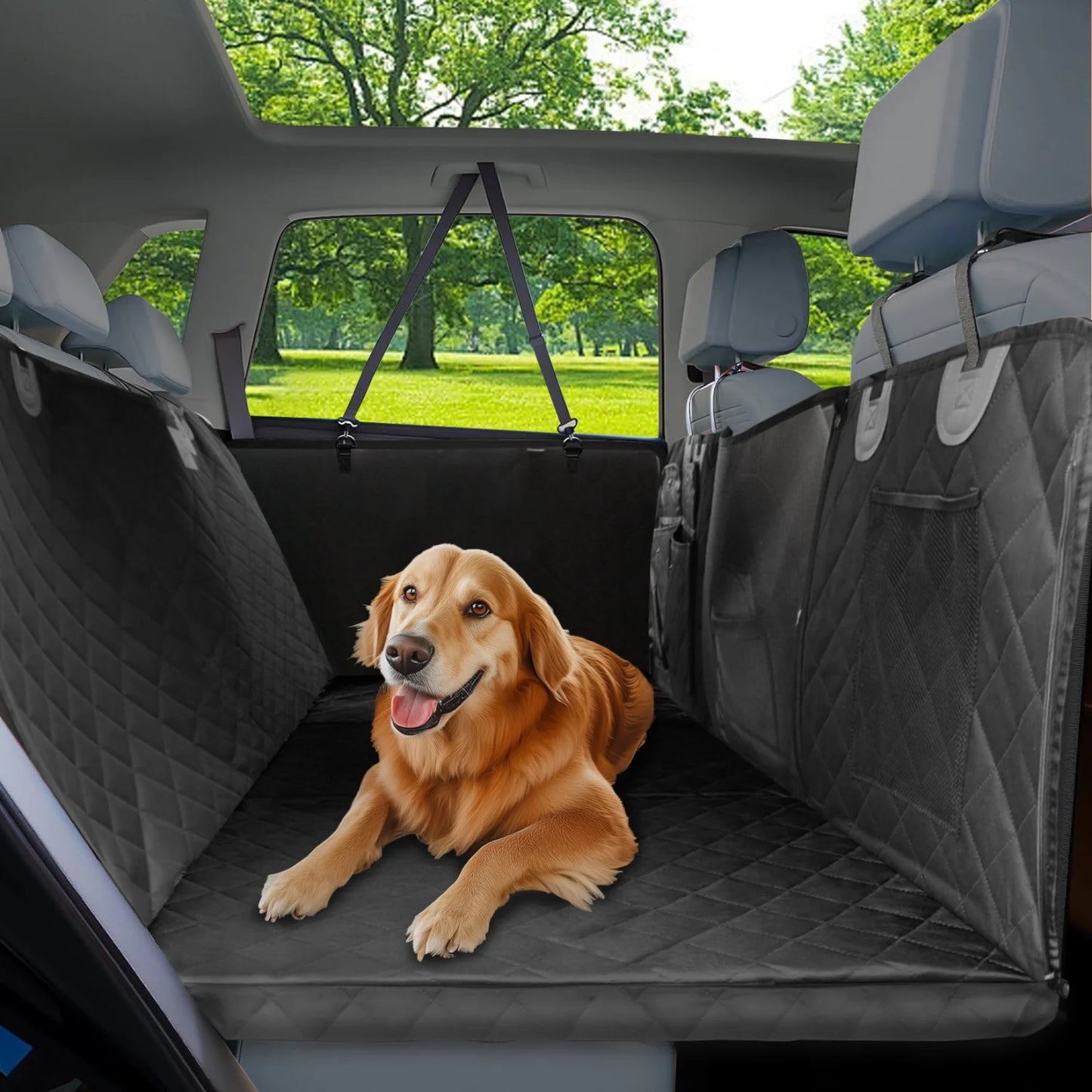 Large Dog Car Seat Cover Back Seat Extender Backseat Protection for Cars with Pockets Hard Bottom Waterproof Scratch-Proof Dog Hammock