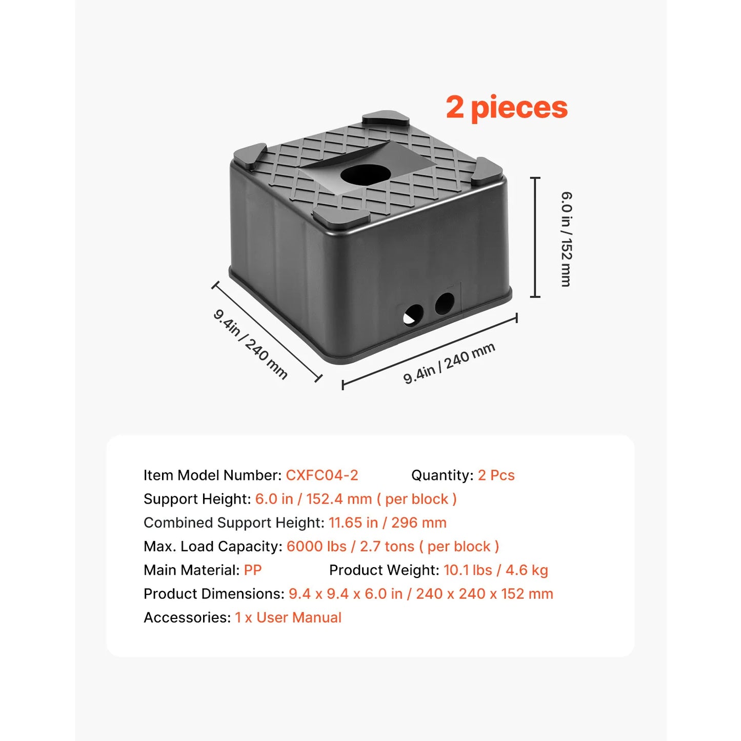 Trailer Jack Block 1/2PCS RV Leveling Block 6" High Jack Stand Motorcycle Stand Camper Accessories for Travel Trailer