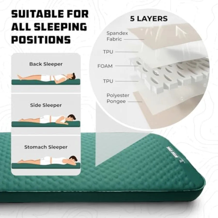 Self Inflating Sleeping Pad with Electric Pump 4" Camping Air Mattress Pad with Foam for Adults Camp Mat for Tent SUV and Road