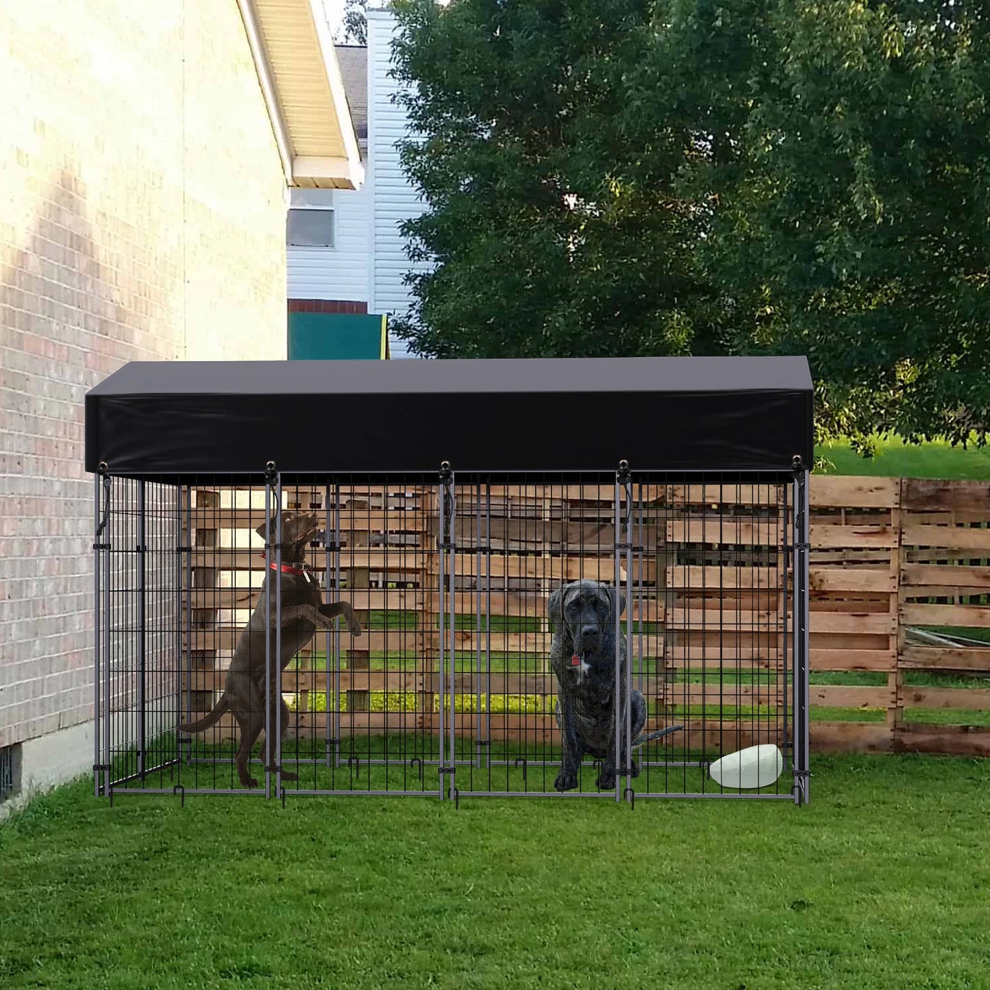 Large Dog Kennel Dog Crate Cage, Welded Wire Pet Playpen With UV Protection, Waterproof Cover, Metal and Roof Outdoor Heavy Duty