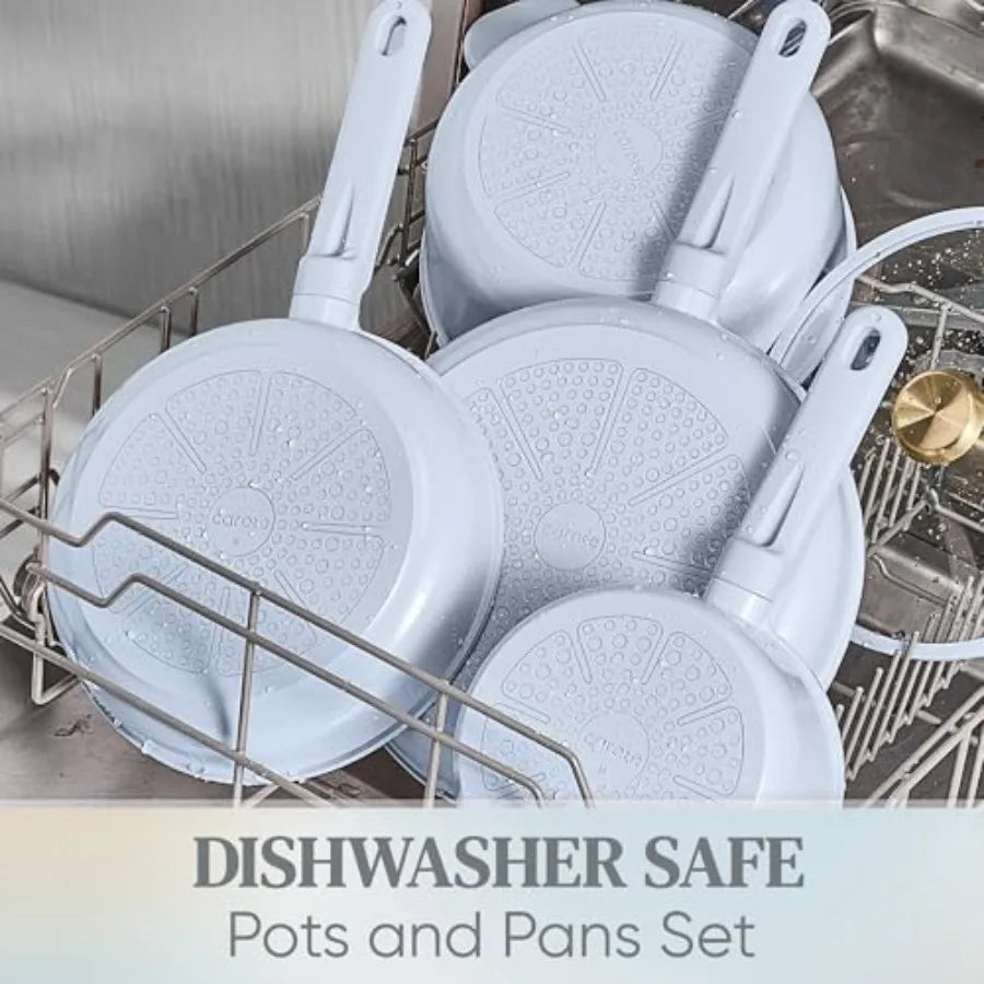 Ceramic Cookware Set Nonstick, 14pcs Pots and Pans Set Nonstick, Non-Toxic and PFAS-Free, Dishwasher, RV/Camping Cookware Set,