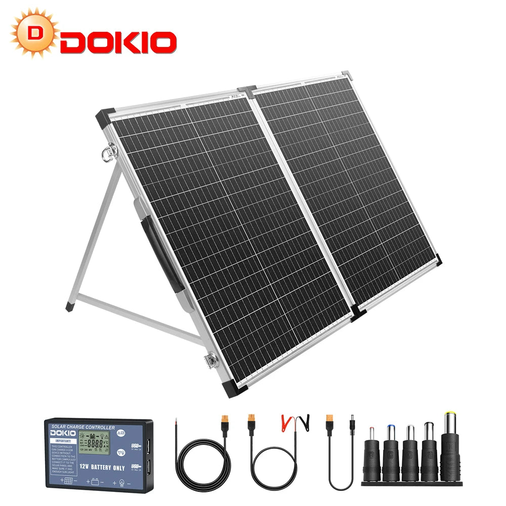 100W/160W/200W Foldable Glass Solar Panel Kit with 12V Controller, Cable Set, for RV/Home/Backup Power