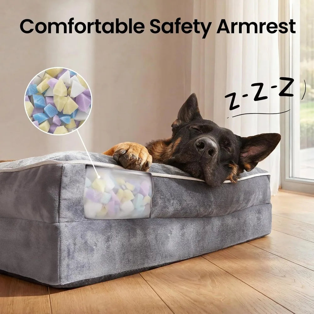 Orthopedic Dog Bed Couch with Memory Foam, Waterproof Cover, 44in Gray for Large Pets