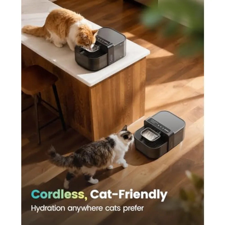 Wireless Filterless Cat Water Fountain with Stainless Steel Bowl 3.5L/118oz Quiet No Filter Smart Automatic Cat Water Dispenser