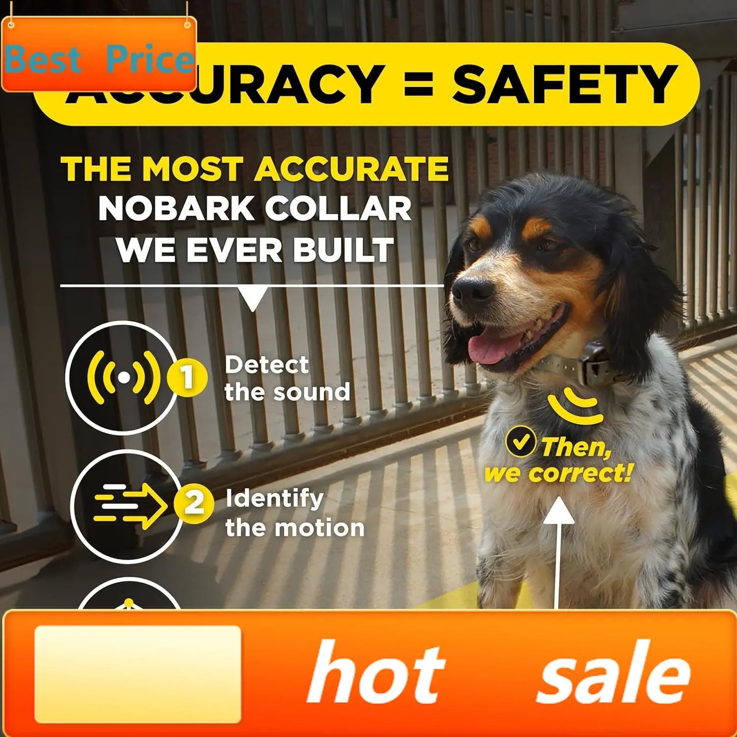 Smart NO BARK Detects Whining and Barking, 33 ft Range App for Notifications, E-Collar, Behavior Report, Waterproof
