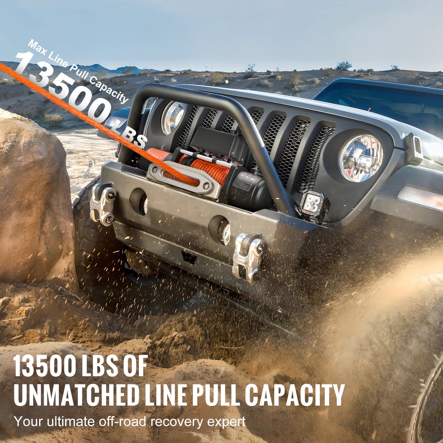 13500lbs Electric Winch Car Truck Winch with 80ft Synthetic Rope Wireless & Wired Remote Control for Towing Off-Road
