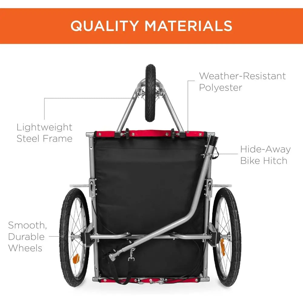 2-in-1 Dog Bike Trailer, Pet Stroller Cycle Carrier w/Hitch, Suspension, Visibility Flag and Reflect, 66 lb Weight Capacity