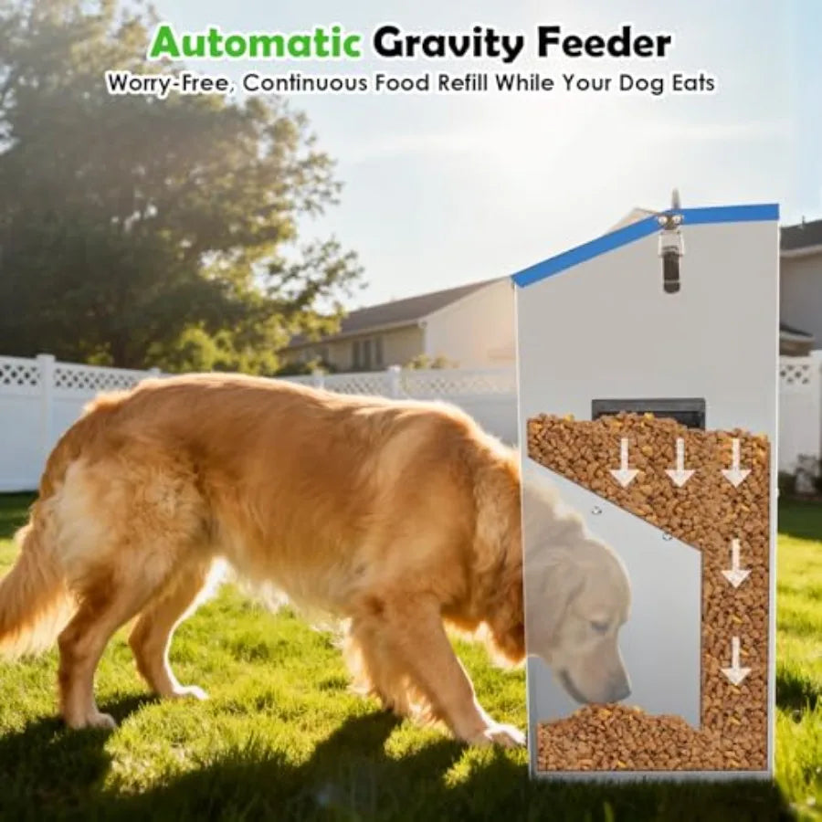 Automatic Dog Feeder Galvanized Metal Pet Food Station for Indoor and Outdoor Use 50LBS Capacity Automatic Food Dispenser