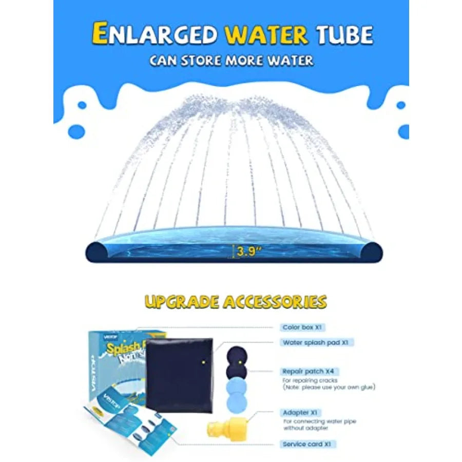 Non-Slip Splash Pad for Everyone and Pets, Thickened Sprinkler Pool Summer Outdoor Water Toy Backyard Fountain Play Mat for Everyone, Including Pets 97"