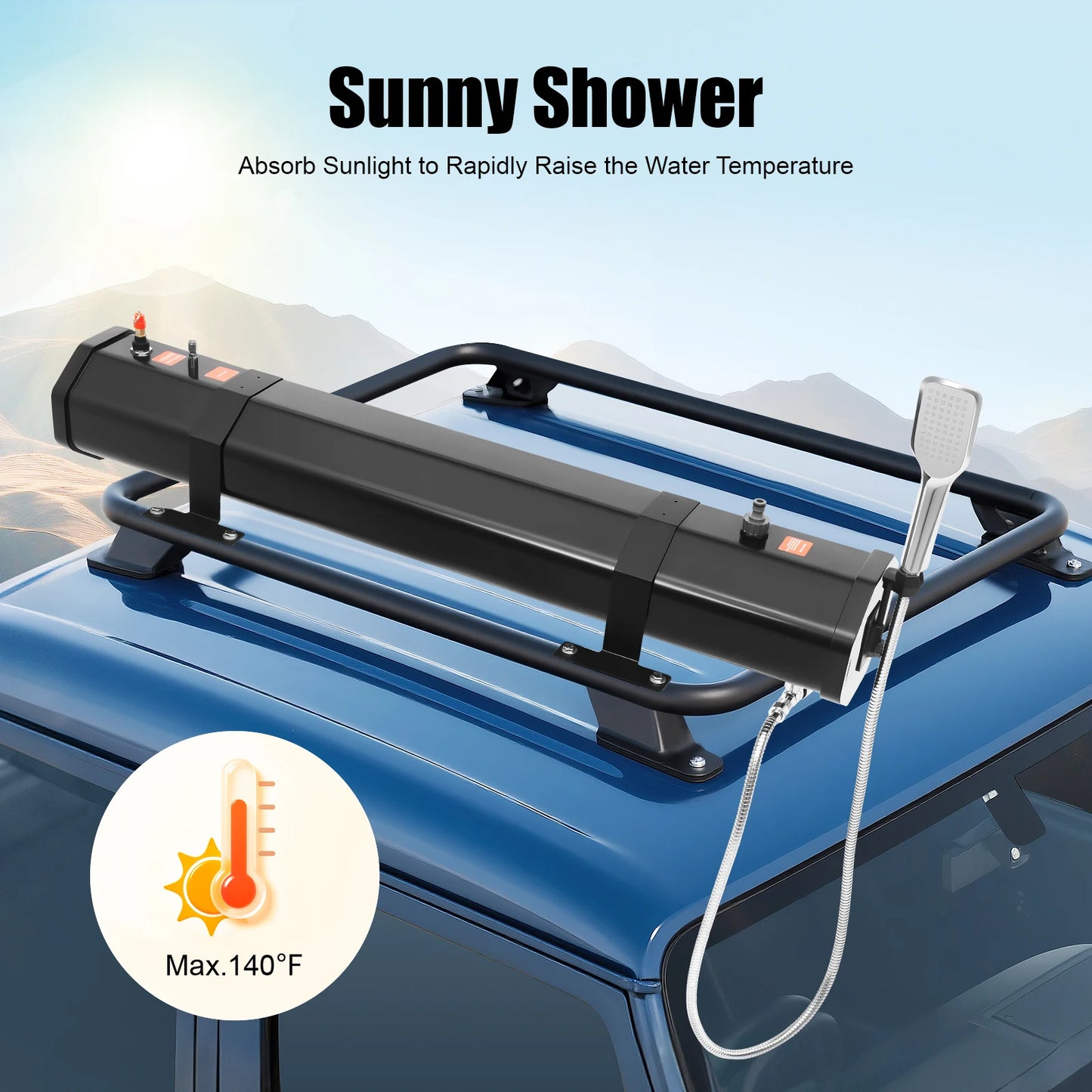 30L Portable Water Tank for Camping, Roof Rack Mount Road Shower, Outdoor Activities Water Supply for Freshwater Washing