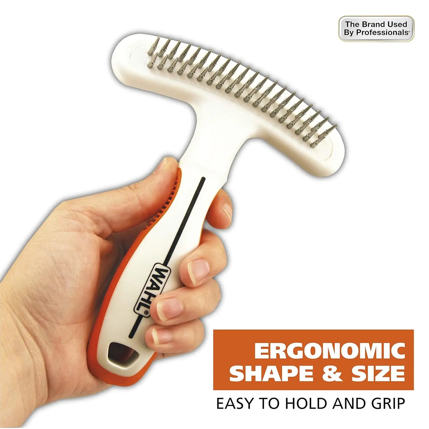 2-in-1 Double Row Pet Rake & Deshedding Blade for Dogs & Cats, Removes Loose Fur, Reduces Shedding, Ergonomic Grip