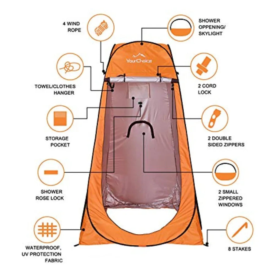 Pop-Up Privacy Shower Tent 3.9 x 3.9 x 6.2FT Portable Camping Changing Room Instant Setup Outdoor Shelter with Silver Coating
