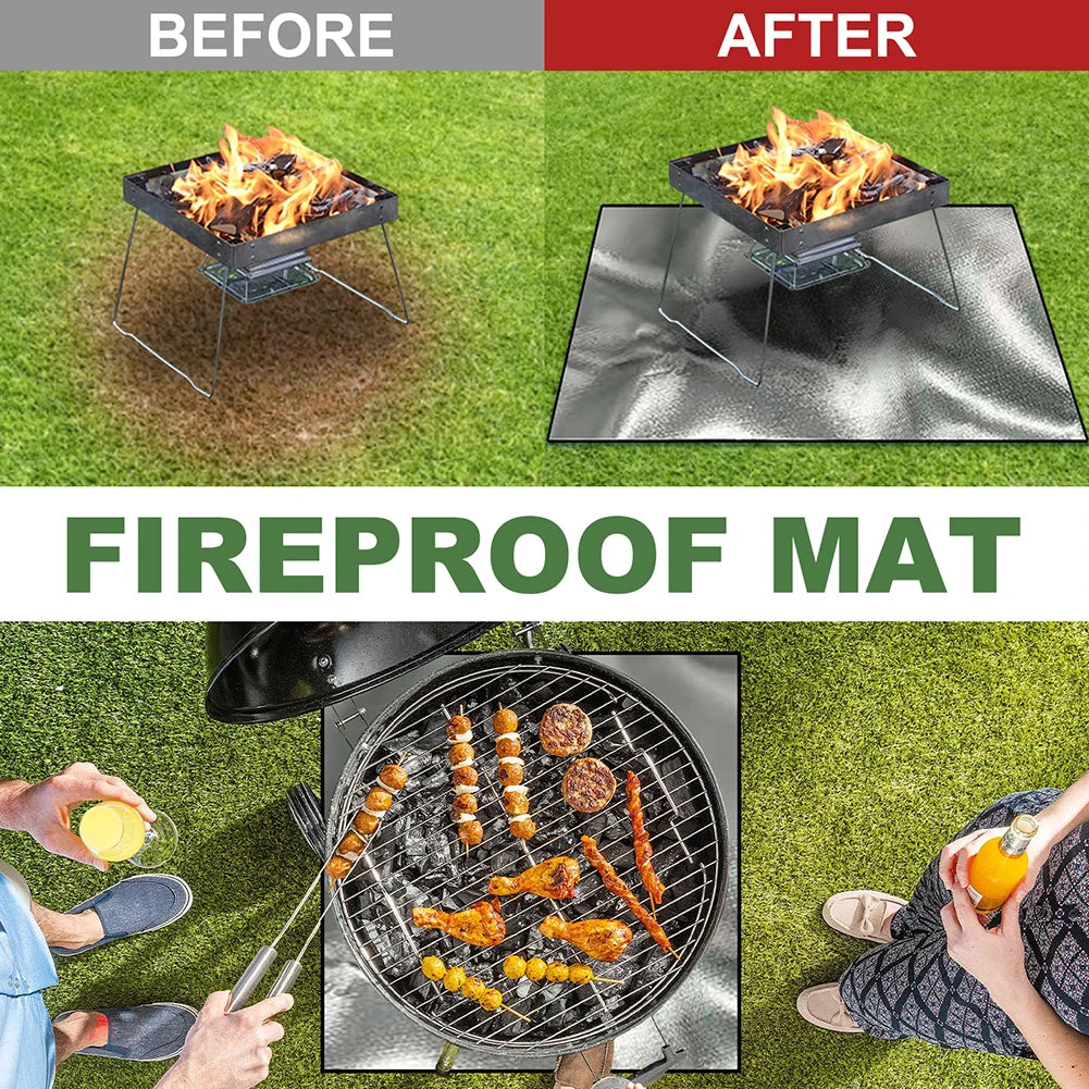 100cm x 100cm Griddle BBQ Mat Heat Resistant Fire Retardant Base Pad 3 Layers Large Fire Pit Mat Easy To Clean for Grass Outdoor