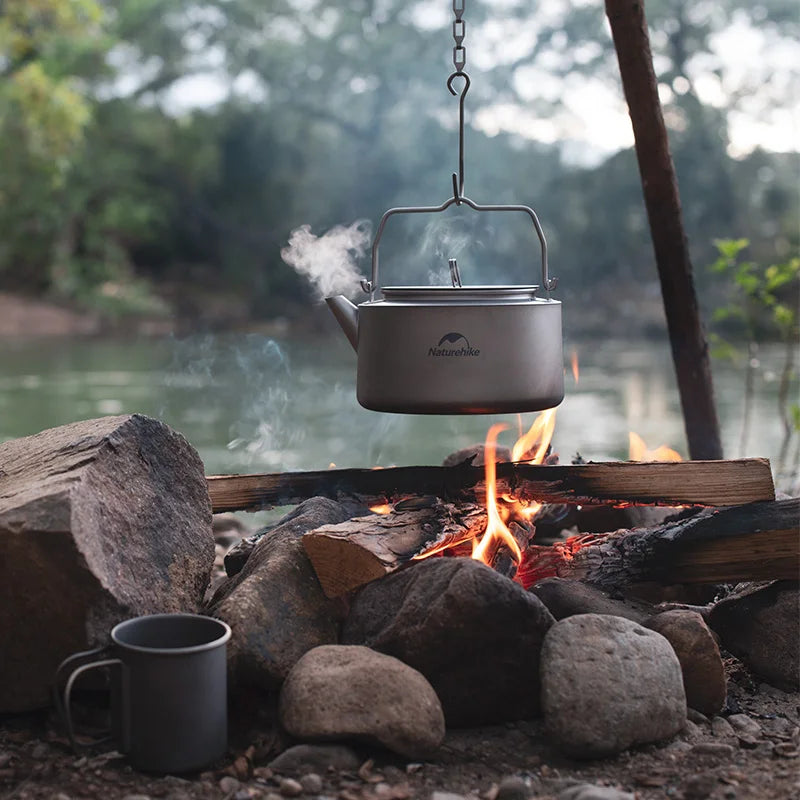 Titanium Water Kettle 0.8L Black Ultralight Cooking Kettle Camping Outdoor Boiling Water Coffee Tea