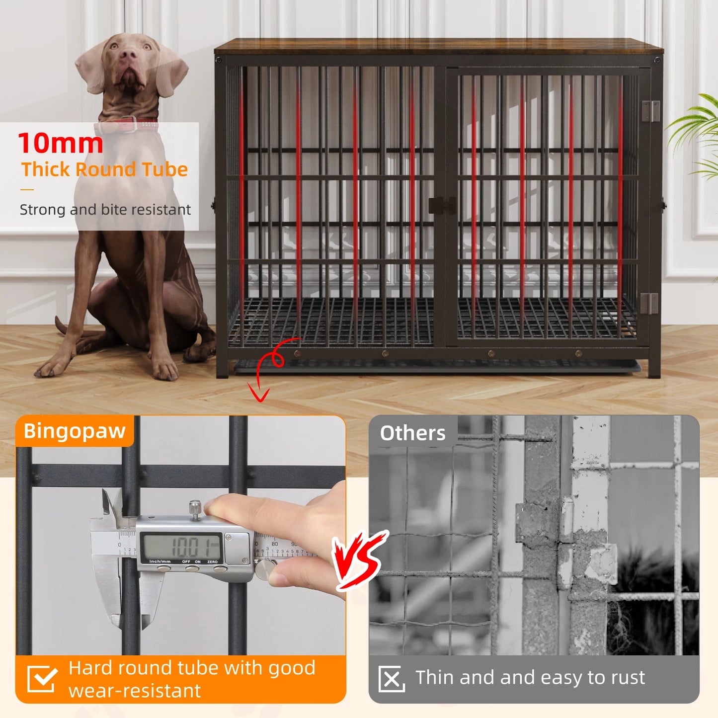 M/L/XL/2XL Dog Crate Cage Furniture Wooden Pet Kennel Table with Three Doors and Removable Tray Decorative Side End Table