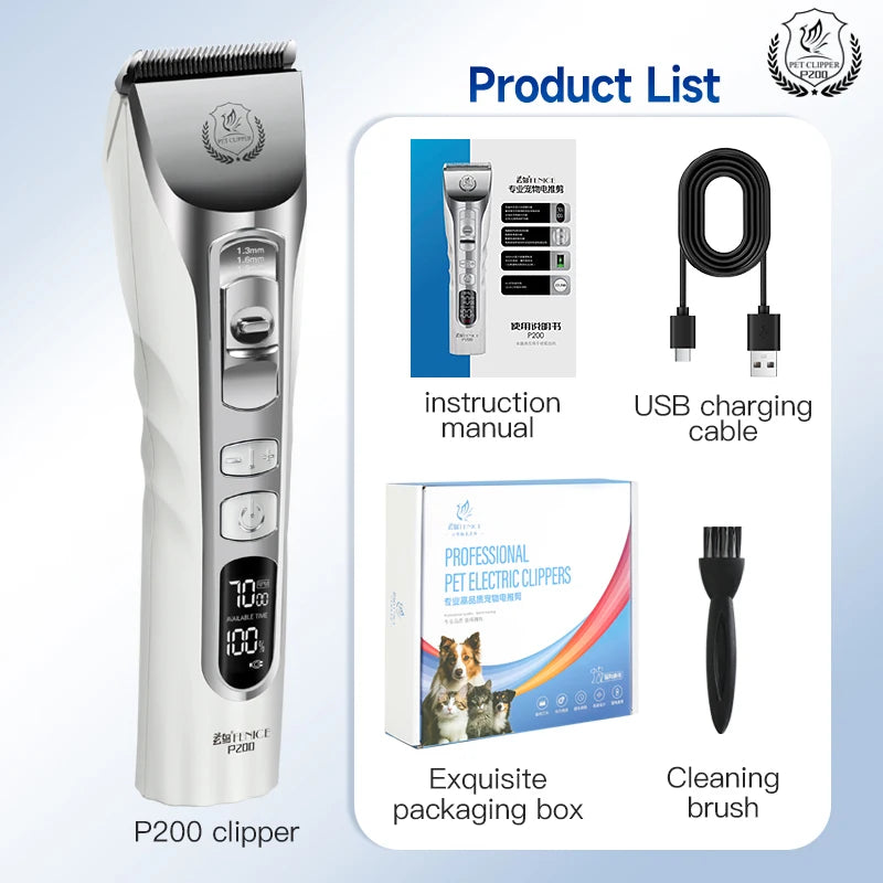New Upgrade 5000mA Capacity Cordless LCD Screen Pets Dog Grooming Clippers Rechargeable Haircut Shaver for Trimming Salon