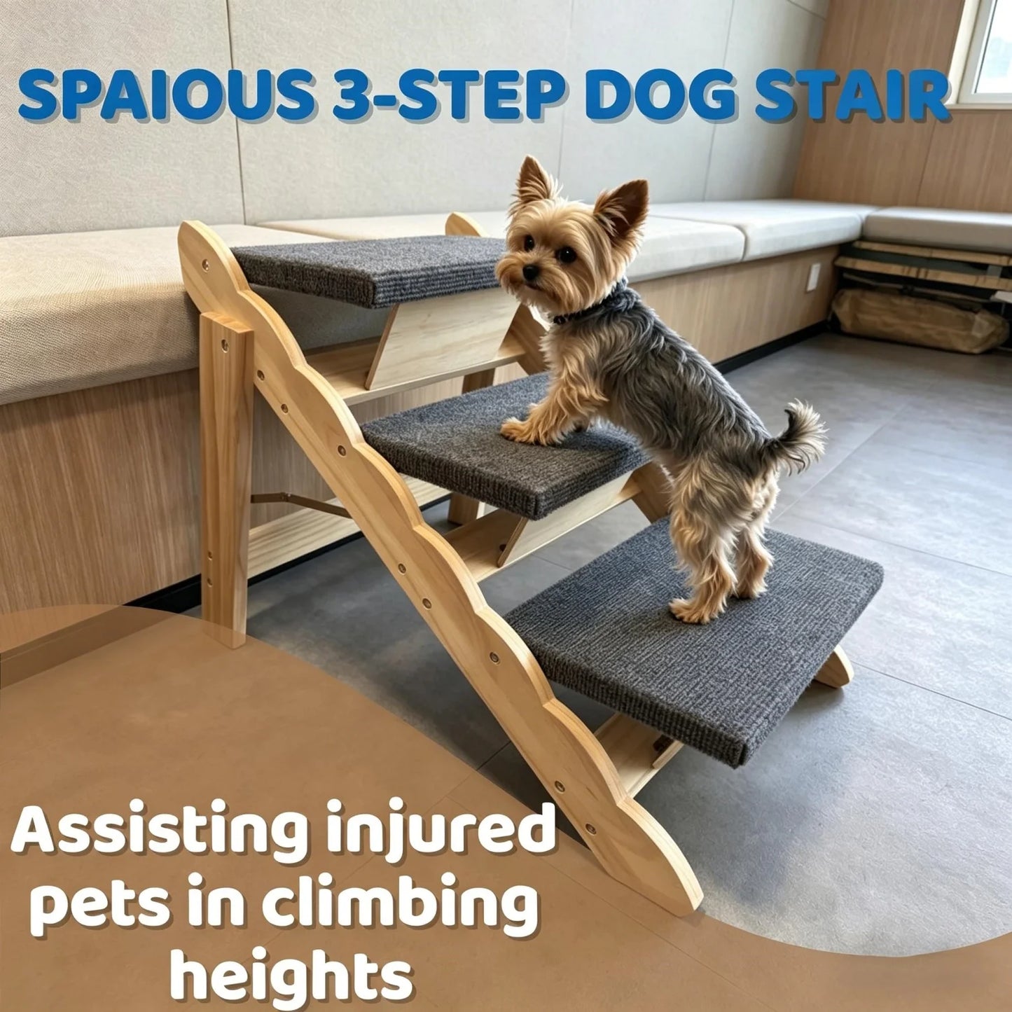 2-in-1 Collapsible Wooden Dog Stairs and Ramp for Bed, Couch, or Car – 3-Step /4-Step Anti-Slip Pet Ladder, Stable Indoor Dog Furniture, Supports Small to Large Dogs Up to 150 lbs